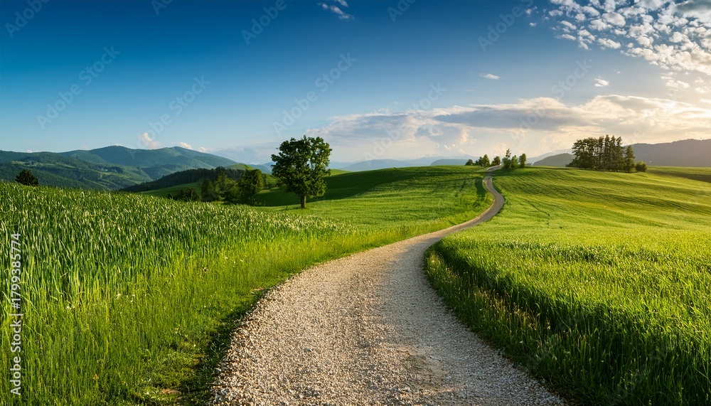 Fototapeta premium Winding Gravel Path Through Green Field