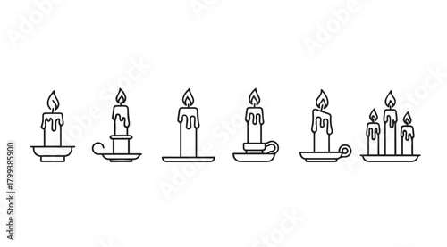 A collection of stylized candle silhouettes with flickering flames
