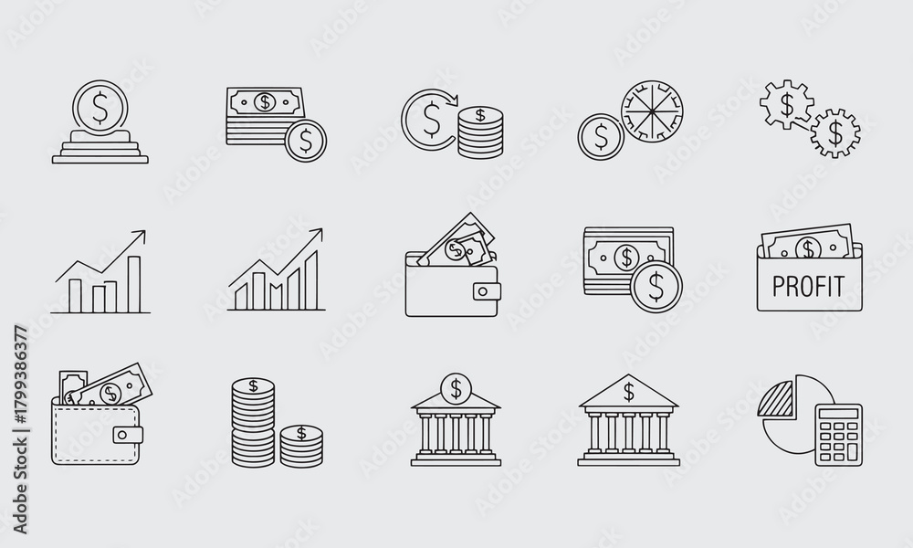 Fototapeta premium Profit & Finance Icon Set, Editable Vector, Money, Investment and Banking Symbols