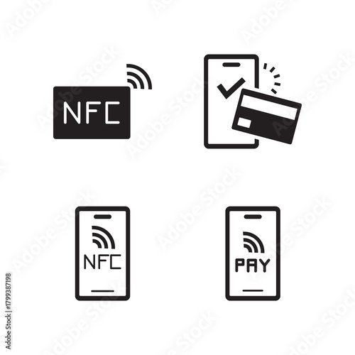 NFC Contactless Payment Mobile Transaction Icon Set
