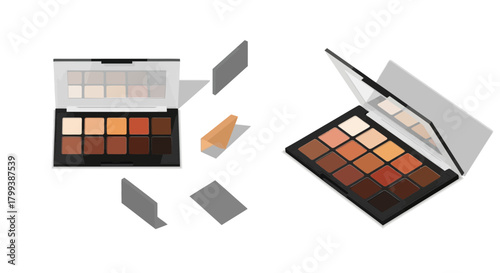 Isometric eye shadow palettes with a variety of neutral and warm tones for makeup use