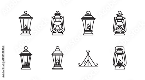 Collection of vintage lanterns and a teepee silhouette