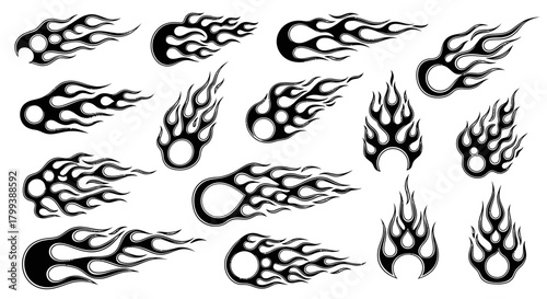 Set of various decorative tribal flames, ideal for tattoo designs or backgrounds