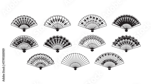 Collection of intricate decorative fan designs in silhouette style