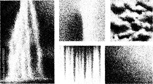 Monochrome texture and abstract patterns. Graphic design in black and white with dotted shapes and smooth contrast, featuring modern vector illustrations.