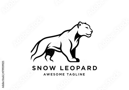 Stunning snow leopard logo design for branding, business, or company identity, featuring a powerful, elegant animal