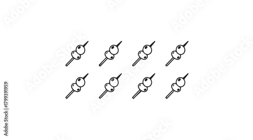 Eight unique hand drawn silhouette illustrations of a single flower bud silhouette