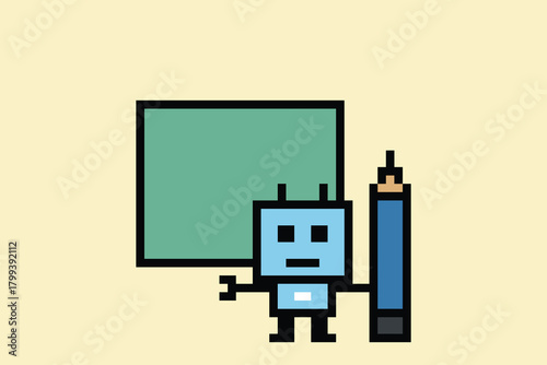 Cartoon cute of robot graduation student school academic or graduate university with machine learning robotic pixel art 8 bit.