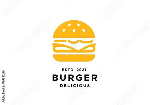Grab this delicious burger logo for your new restaurant or food truck branding now, simple burger art design for your brand identity needs