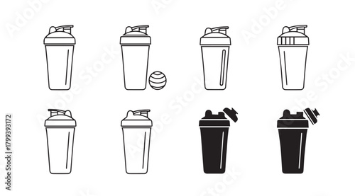 Collection of hand drawn protein shaker bottle silhouettes for fitness enthusiasts silhouette