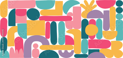 Abstract Geometric Shape Composition with Bright Colors and Various Forms Artistic Vector Illustration