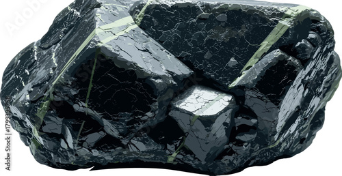 Close-up of a raw, dark, and lustrous mineral specimen with intricate crystalline facets, showcasing the natural beauty and geological formation of precious ores