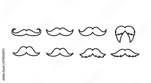 Collection of diverse mustache styles in a simple black and white silhouette
