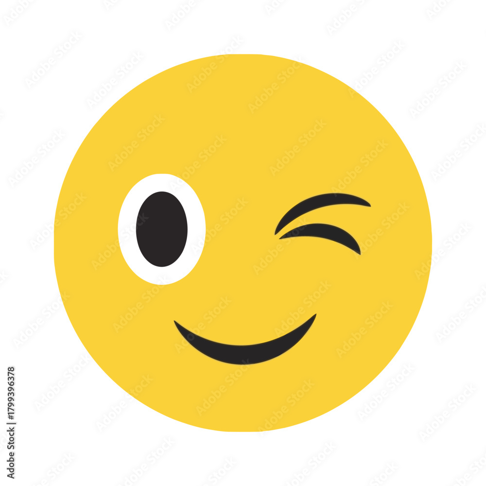 Fototapeta premium Playful yellow winking emoji conveying happiness, humor, and a friendly, mischievous digital expression