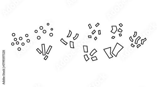 Abstract pattern of scattered circles and rectangles in a minimalist silhouette