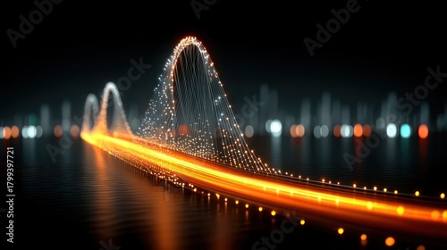 Stunning Night View of a Modern Bridge with Vibrant Light Trails and Illuminated Arches.