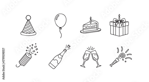 Collection of hand drawn birthday party elements silhouette