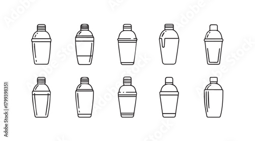Collection of ten cocktail shaker silhouettes in a grid layout