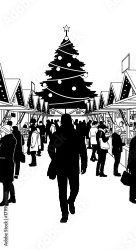 Black and white illustration of a persons silhouette walking forward.