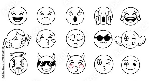 Collection of cartoon emoji faces expressing different emotions.