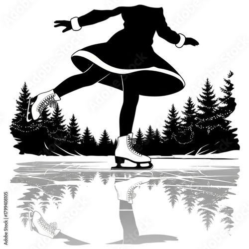 Elegant silhouette of a female figure ice skating gracefully.