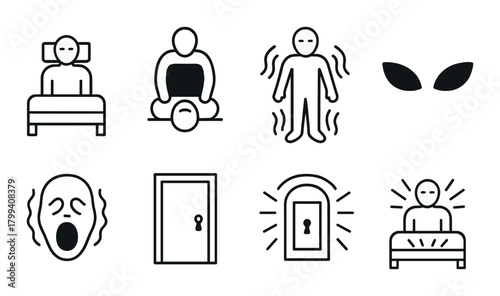 Illustrated symbols of sleep disorders and nighttime anxiety