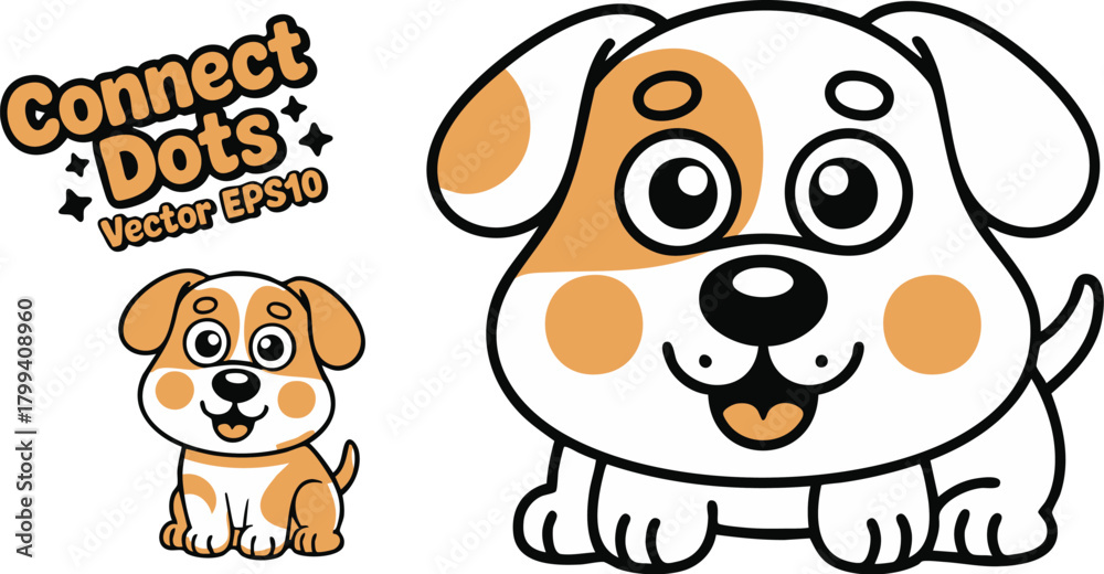 Obraz premium Cute dog connect the dots vector illustration