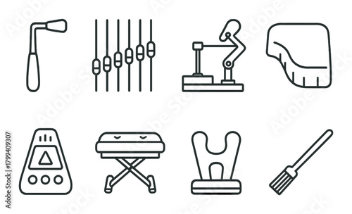 Musical instrument line icons on grayscale background