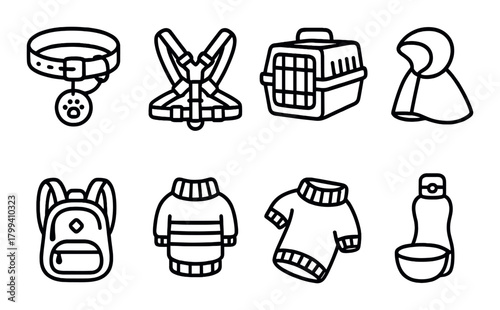 Essential pet accessories: collars, carriers, apparel, and more in black and white