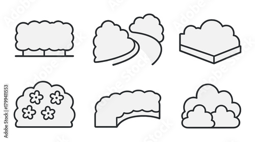 Collection of minimalist black and white tree and bush icons