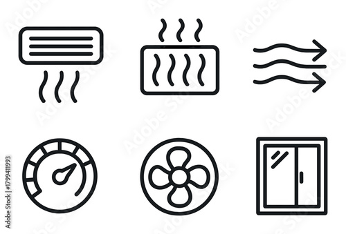 Heating and ventilation control symbols on dark background