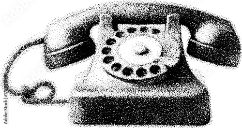 Vintage telephone engraving in classic hand-drawn style. This black outline print serves as a unique vector illustration of communication equipment.