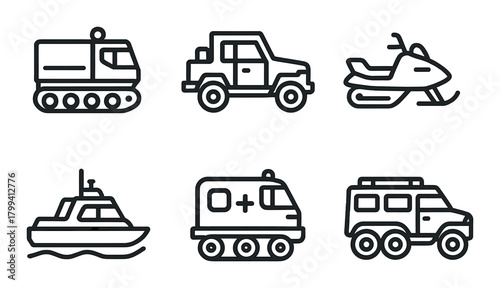 Vector icons of various vehicles including suv and ambulance