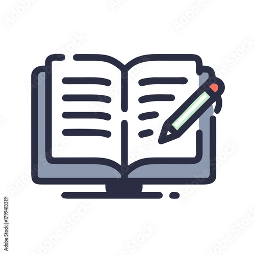 Open Book and Pencil Writing Icon