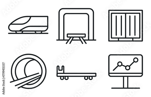 Minimalist transport and data icon set on dark background
