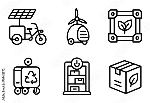 Eco-friendly icons of clean energy, sustainability, and environmental conservation