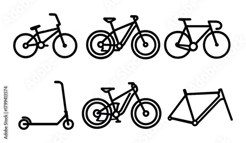 Silhouettes of bicycles and scooter on gradient background