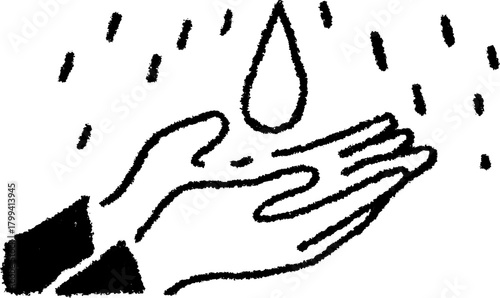 Hands cupping a water droplet in minimalist line art style. This clean vector illustration emphasizes eco-friendly concepts.