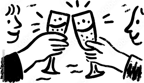 Cheers with clinking glasses in a simple vector illustration. The design captures a festive celebration of togetherness.