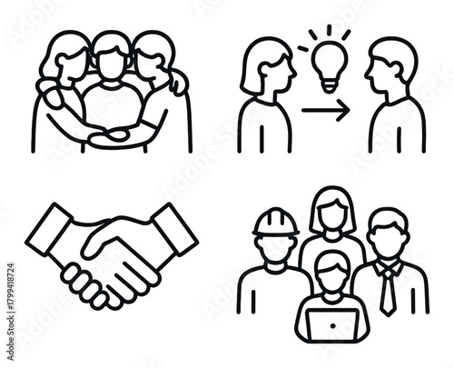 Collaborative teamwork and idea sharing icons