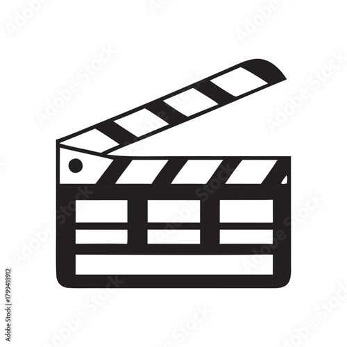 Classic black and white film clapperboard icon symbolizing movie production and filmmaking
