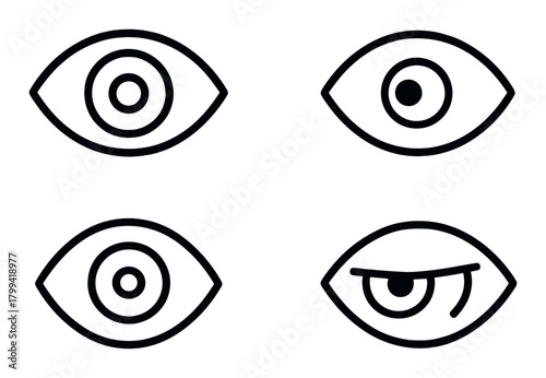 Abstract icons depicting various eye designs on a subtle dark background