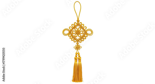Traditional chinese knot with golden tassel on black background