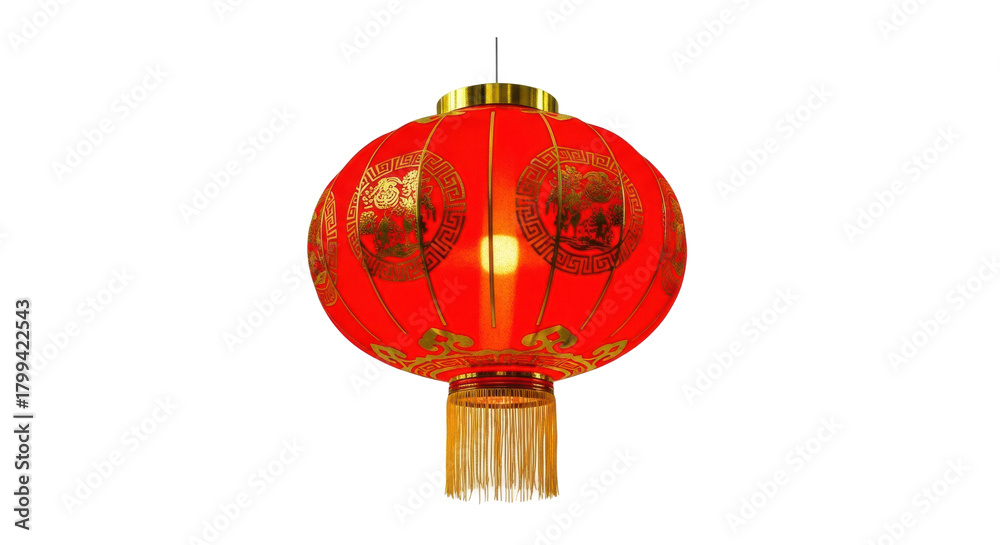 Fototapeta premium Traditional red chinese lantern with gold patterns and tassels