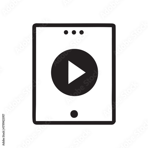 Simple icon of a tablet device displaying a play button for video content