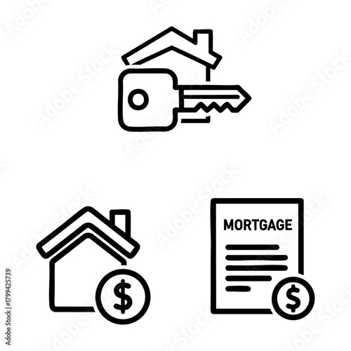Real Estate Finance Icon Set House Key House Dollar Mortgage