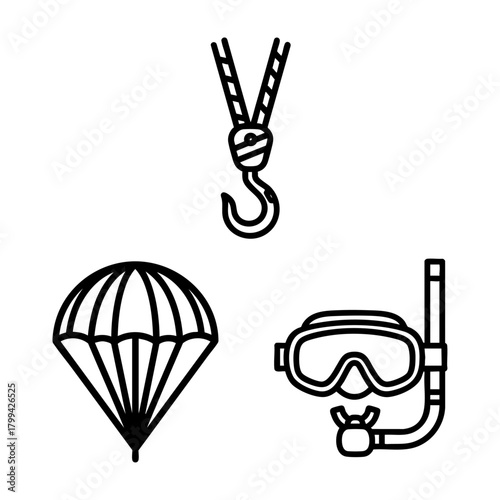 Adventure Sports Icon Set Climbing Rope Parachute Dive Mask