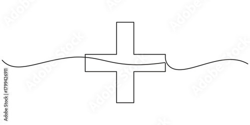 Medical plus sign continuous single line drawing vector illustration. Medical help sign icon. 
