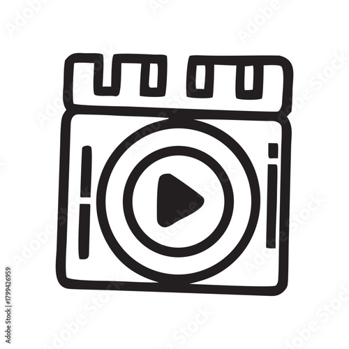 Hand drawn icon of a calendar with a play button symbolizing video content or event scheduling
