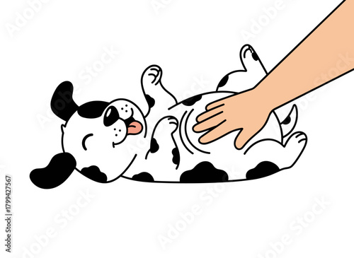 An adorable dog playfully licks its owner's hand while lying on a white background, depicted as a colorful hand‑drawn vector illustration of a cute puppy or dog